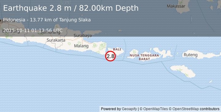 Earthquake BALI REGION, INDONESIA (2.8 m) (2025-10-11 01:13:56 UTC)