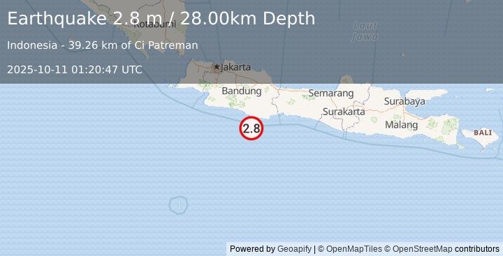 Earthquake JAVA, INDONESIA (2.8 m) (2025-10-11 01:20:47 UTC)