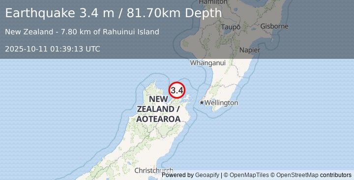 Earthquake COOK STRAIT, NEW ZEALAND (3.4 m) (2025-10-11 01:39:13 UTC)