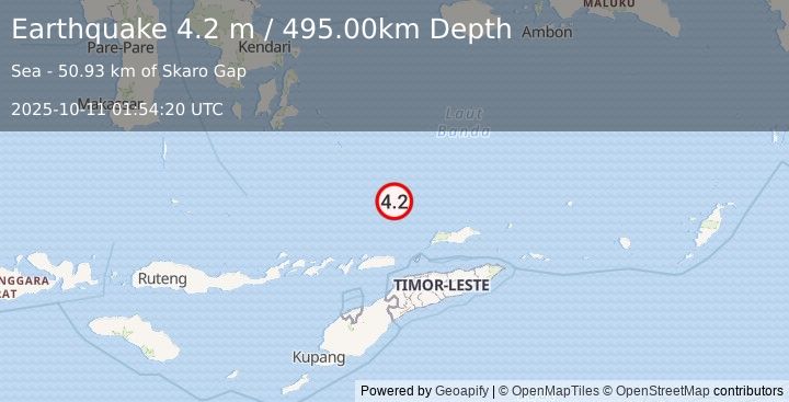 Earthquake KEPULAUAN BARAT DAYA, INDONESIA (4.2 m) (2025-10-11 01:54:20 UTC)