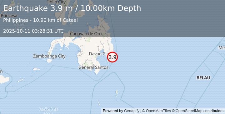 Earthquake MINDANAO, PHILIPPINES (3.9 m) (2025-10-11 03:28:31 UTC)