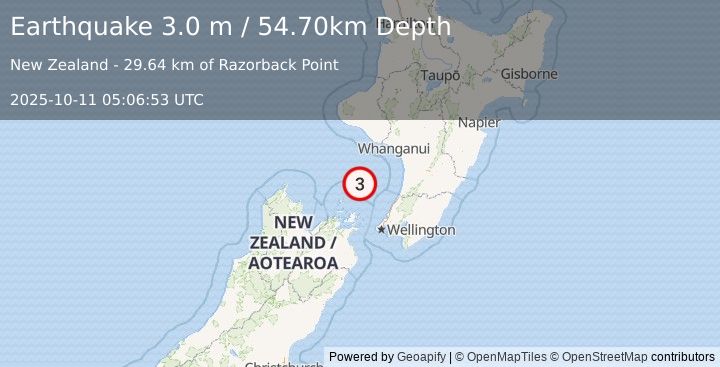 Earthquake COOK STRAIT, NEW ZEALAND (3.0 m) (2025-10-11 05:06:53 UTC)