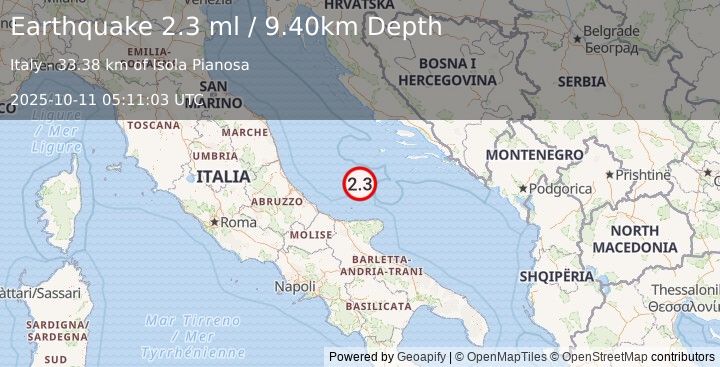 Earthquake ADRIATIC SEA (2.3 ml) (2025-10-11 05:11:03 UTC)