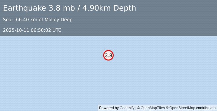 Earthquake GREENLAND SEA (3.8 mb) (2025-10-11 06:50:02 UTC)