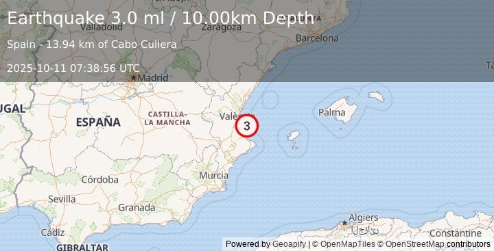 Earthquake SPAIN (3.0 ml) (2025-10-11 07:38:53 UTC)