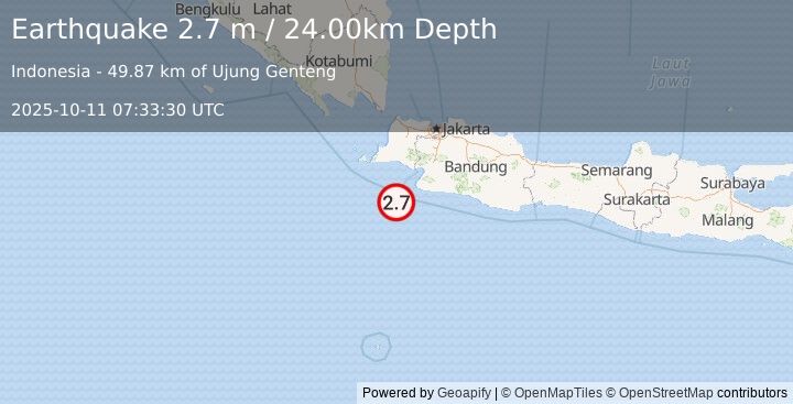 Earthquake JAVA, INDONESIA (2.7 m) (2025-10-11 07:33:30 UTC)