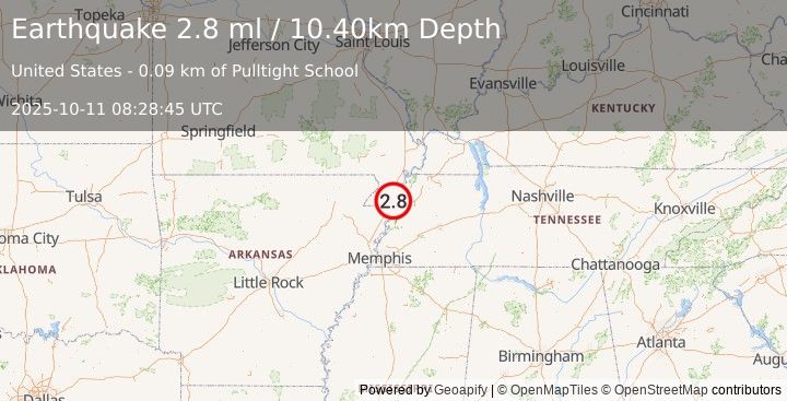 Earthquake SOUTHEASTERN MISSOURI (2.8 ml) (2025-10-11 08:28:45 UTC)