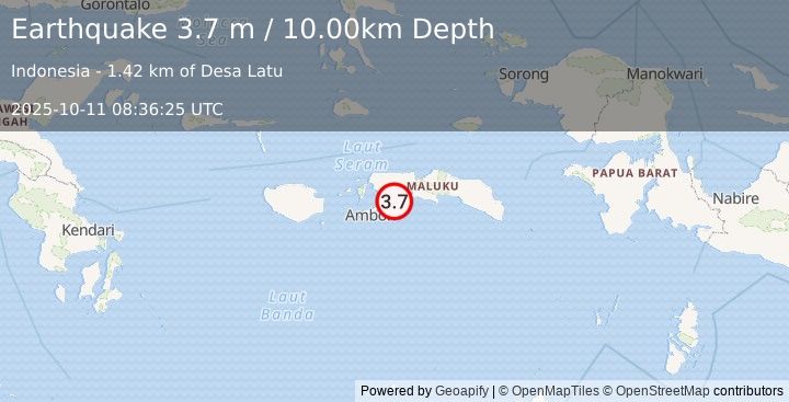 Earthquake SERAM, INDONESIA (3.7 m) (2025-10-11 08:36:25 UTC)