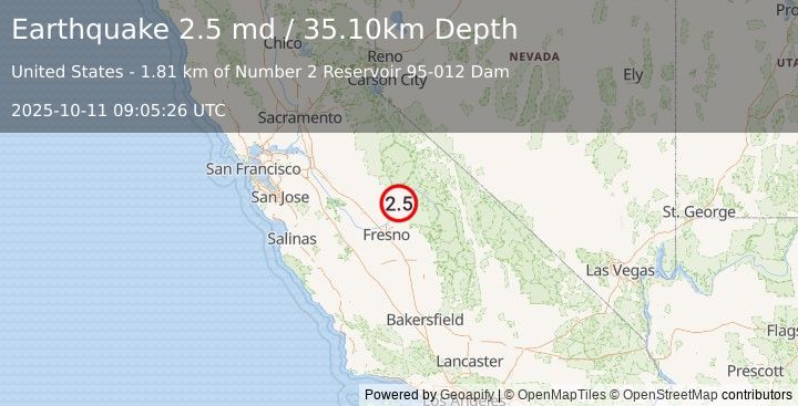 Earthquake CENTRAL CALIFORNIA (2.5 md) (2025-10-11 09:05:26 UTC)