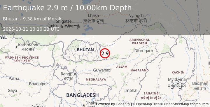 Earthquake BHUTAN (2.9 m) (2025-10-11 10:10:23 UTC)