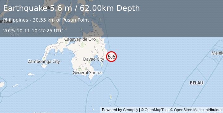 Earthquake MINDANAO, PHILIPPINES (5.5 mb) (2025-10-11 10:27:23 UTC)