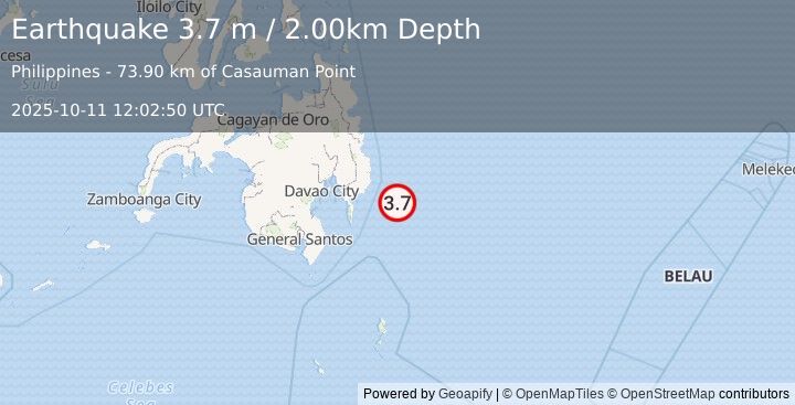 Earthquake PHILIPPINE ISLANDS REGION (3.7 m) (2025-10-11 12:02:50 UTC)