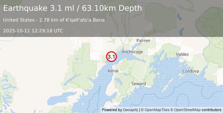 Earthquake SOUTHERN ALASKA (3.1 ml) (2025-10-11 12:29:17 UTC)