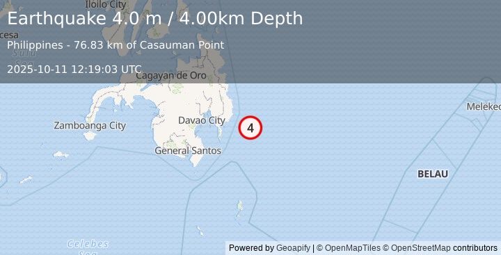 Earthquake PHILIPPINE ISLANDS REGION (4.0 m) (2025-10-11 12:19:03 UTC)