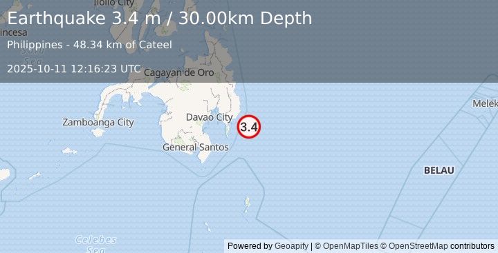 Earthquake MINDANAO, PHILIPPINES (3.4 m) (2025-10-11 12:16:23 UTC)