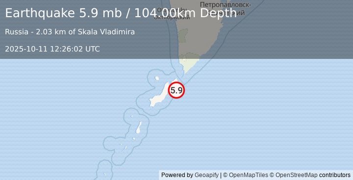 Earthquake KURIL ISLANDS (5.8 mw) (2025-10-11 12:25:59 UTC)