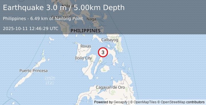 Earthquake LEYTE, PHILIPPINES (3.0 m) (2025-10-11 12:46:29 UTC)