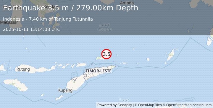 Earthquake KEPULAUAN BARAT DAYA, INDONESIA (3.5 m) (2025-10-11 13:14:08 UTC)