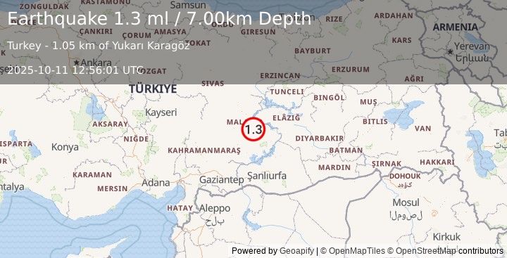 Earthquake EASTERN TURKEY (1.3 ml) (2025-10-11 12:56:01 UTC)