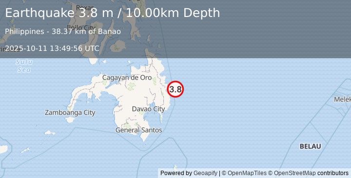 Earthquake MINDANAO, PHILIPPINES (3.8 m) (2025-10-11 13:49:56 UTC)