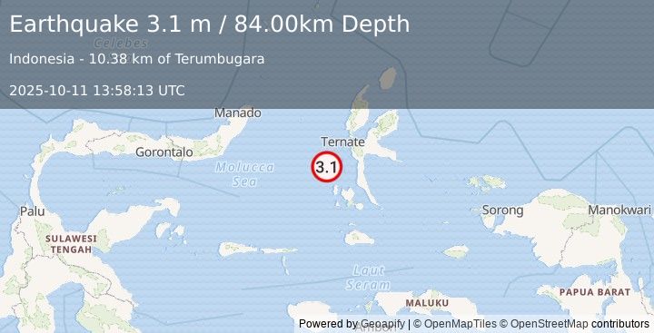 Earthquake HALMAHERA, INDONESIA (3.1 m) (2025-10-11 13:58:13 UTC)