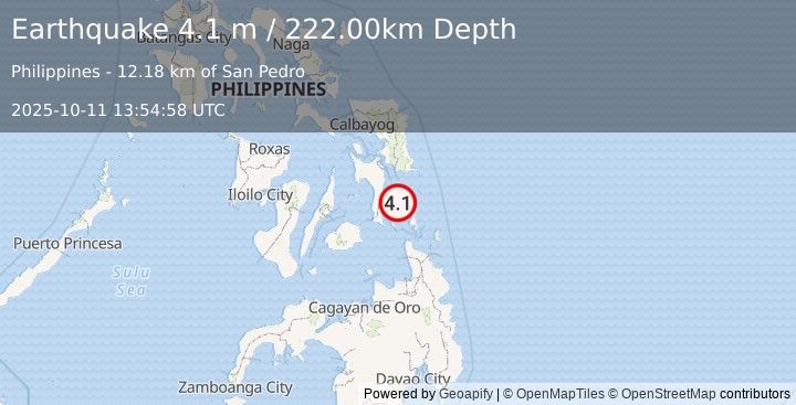 Earthquake LEYTE, PHILIPPINES (4.1 m) (2025-10-11 13:54:58 UTC)