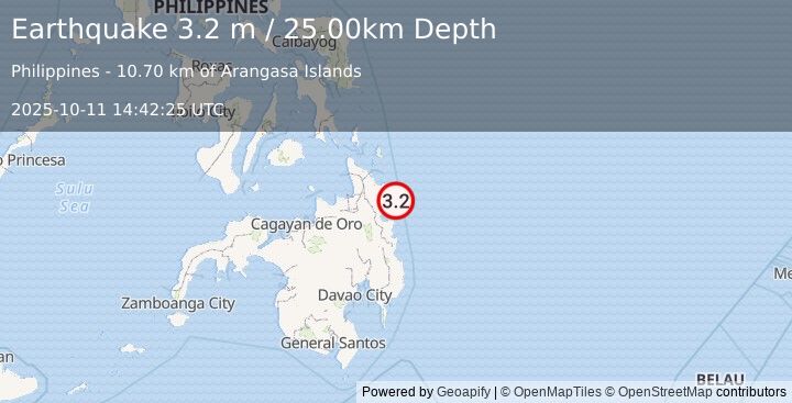 Earthquake MINDANAO, PHILIPPINES (3.2 m) (2025-10-11 14:42:25 UTC)