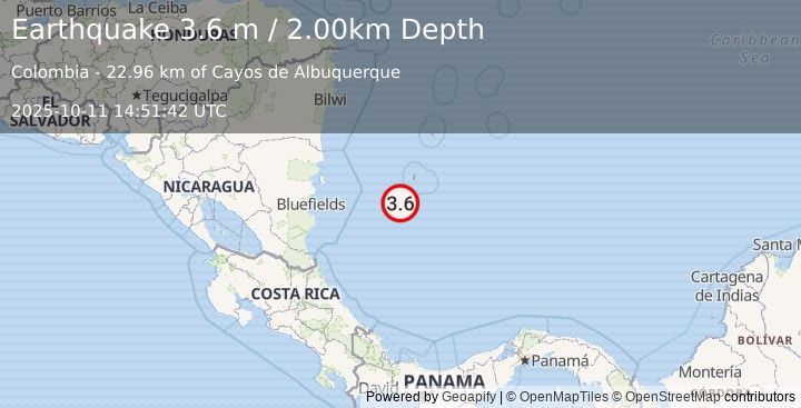 Earthquake CARIBBEAN SEA (3.6 m) (2025-10-11 14:51:42 UTC)