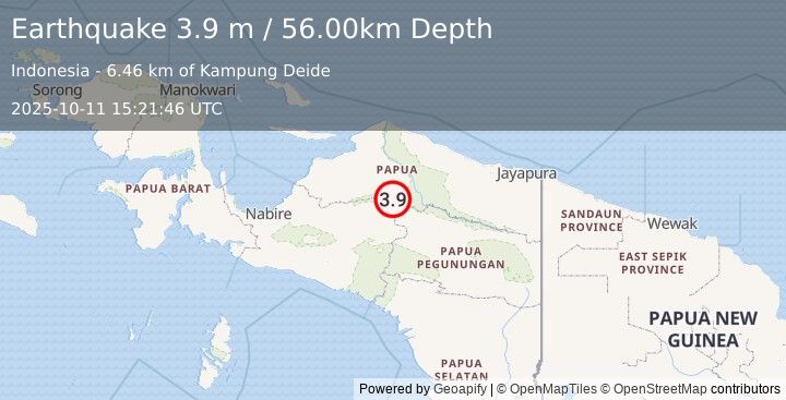 Earthquake PAPUA, INDONESIA (3.9 m) (2025-10-11 15:21:46 UTC)