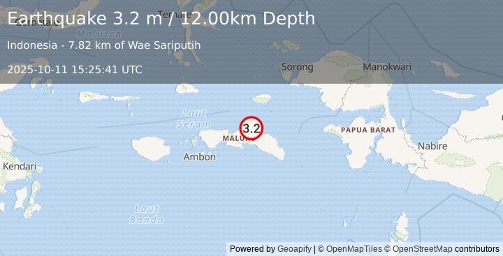 Earthquake SERAM, INDONESIA (3.2 m) (2025-10-11 15:25:41 UTC)