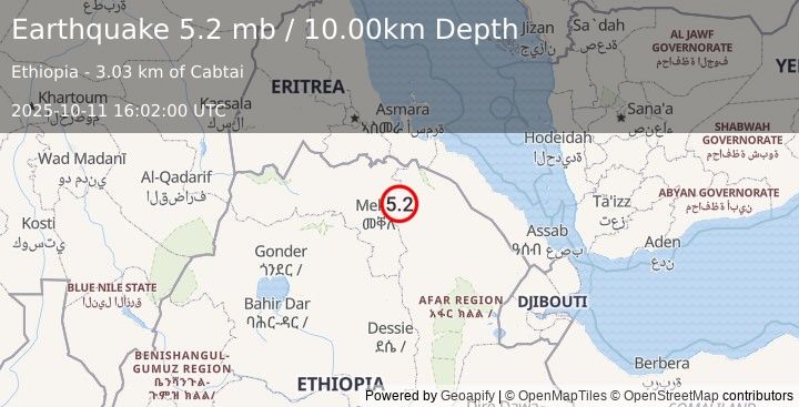 Earthquake ETHIOPIA (5.3 mw) (2025-10-11 16:02:00 UTC)