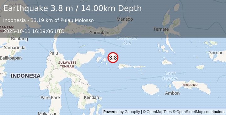 Earthquake KEPULAUAN SULA, INDONESIA (3.8 m) (2025-10-11 16:19:06 UTC)