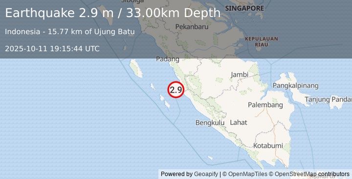 Earthquake KEP. MENTAWAI REGION, INDONESIA (2.9 m) (2025-10-11 19:15:44 UTC)