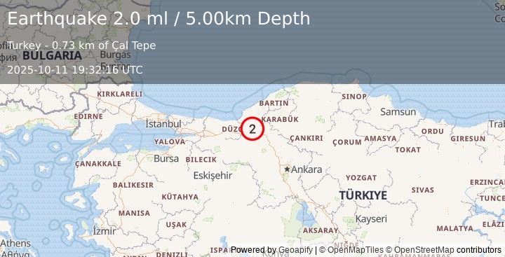 Earthquake WESTERN TURKEY (2.0 ml) (2025-10-11 19:32:16 UTC)
