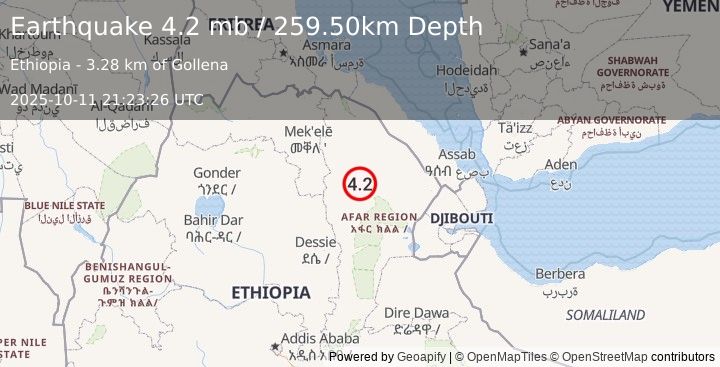 Earthquake ETHIOPIA (4.2 mb) (2025-10-11 21:23:26 UTC)