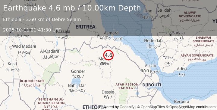 Earthquake ETHIOPIA (4.6 mb) (2025-10-11 21:41:30 UTC)