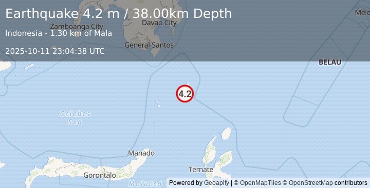 Earthquake KEPULAUAN TALAUD, INDONESIA (4.2 m) (2025-10-11 23:04:38 UTC)
