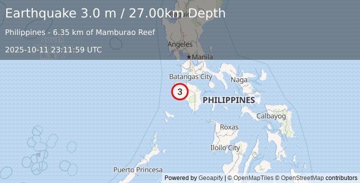 Earthquake MINDORO, PHILIPPINES (3.0 m) (2025-10-11 23:11:59 UTC)