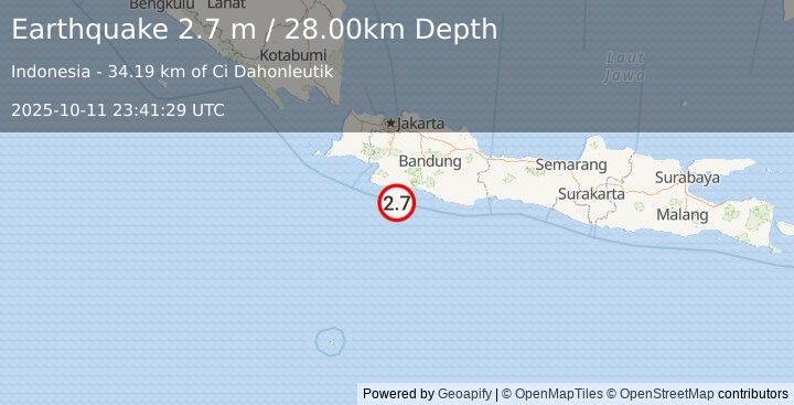 Earthquake JAVA, INDONESIA (2.7 m) (2025-10-11 23:41:29 UTC)