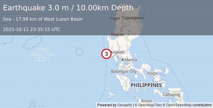 Earthquake LUZON, PHILIPPINES (3.0 m) (2025-10-11 23:35:15 UTC)