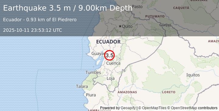 Earthquake NEAR COAST OF NORTHERN PERU (4.4 mb) (2025-10-11 23:52:31 UTC)
