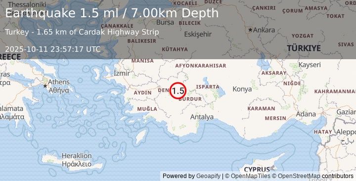 Earthquake WESTERN TURKEY (1.5 ml) (2025-10-11 23:57:17 UTC)