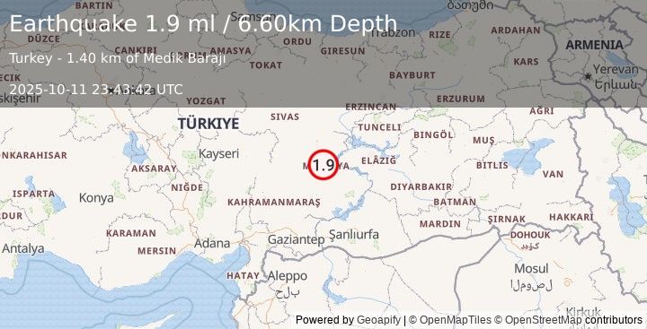Earthquake CENTRAL TURKEY (1.9 ml) (2025-10-11 23:43:40 UTC)