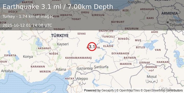 Earthquake EASTERN TURKEY (3.0 ml) (2025-10-12 01:24:08 UTC)