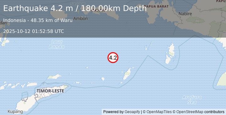 Earthquake BANDA SEA (4.2 m) (2025-10-12 01:52:58 UTC)