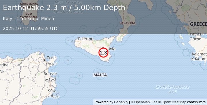 Earthquake SICILY, ITALY (2.4 ml) (2025-10-12 01:59:54 UTC)