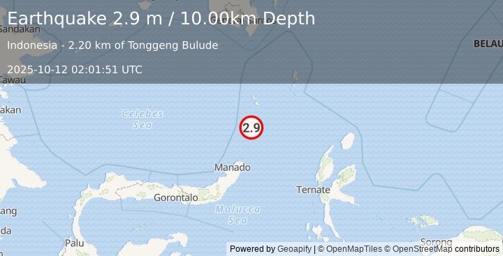 Earthquake KEPULAUAN SANGIHE, INDONESIA (2.9 m) (2025-10-12 02:01:51 UTC)