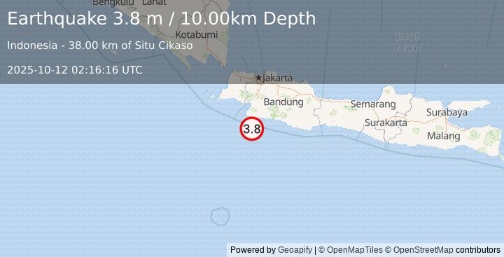 Earthquake JAVA, INDONESIA (3.8 m) (2025-10-12 02:16:16 UTC)