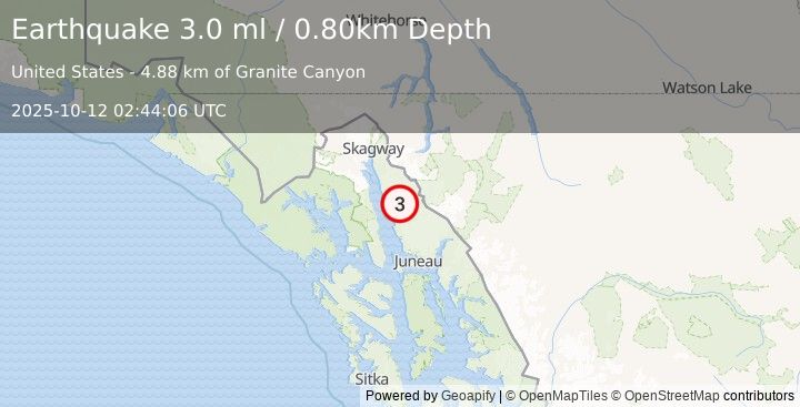 Earthquake SOUTHEASTERN ALASKA (3.0 ml) (2025-10-12 02:44:06 UTC)
