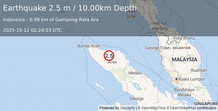 Earthquake NORTHERN SUMATRA, INDONESIA (2.5 m) (2025-10-12 02:24:53 UTC)